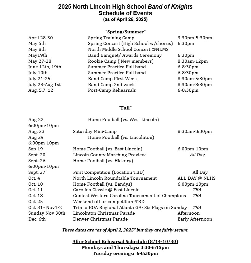 2025 Schedule